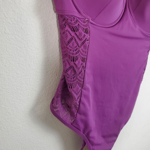 Swimsuits For All One Piece Swimsuit 20 Purple Crochet Underwire Tummy Control - Picture 6 of 15